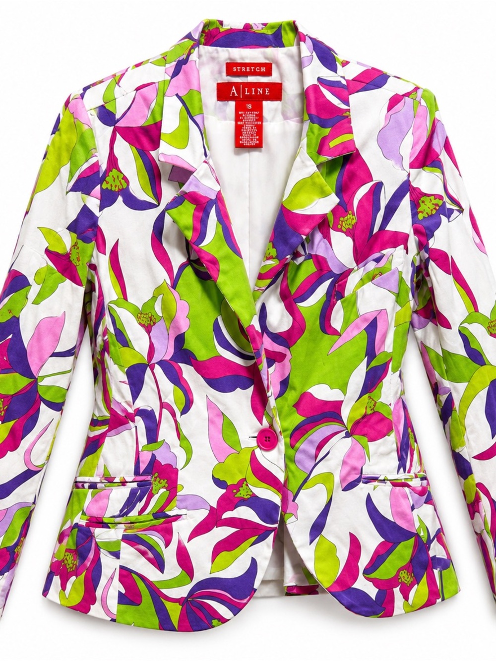 Floral Stretch Blazer in Bright Green & Pink